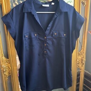 New York & Company Navy Button-Down Blouse
